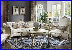 Old World Living Room Pearl Faux Leather & Gold Wood Trim Sofa Chair Set IRAF