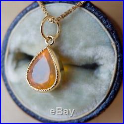 Opal Pendant Drop 14k Yellow Gold Bezel Setting Milgrain Pear Vintage