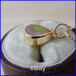 Opal Pendant Drop 14k Yellow Gold Bezel Setting Milgrain Pear Vintage