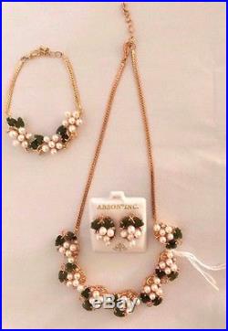 Original Abson Inc Pearls Emerals Necklace/Bracelet/Earring set Abson Inc Withbox