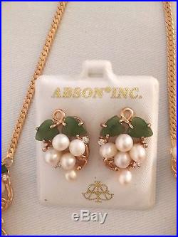 Original Abson Inc Pearls Emerals Necklace/Bracelet/Earring set Abson Inc Withbox