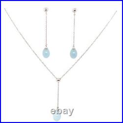 Original Tiffany & Co White Gold Natural Aquamarine Drop Earring and Pendant Set