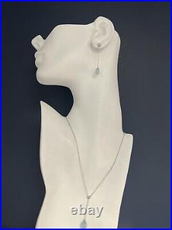 Original Tiffany & Co White Gold Natural Aquamarine Drop Earring and Pendant Set