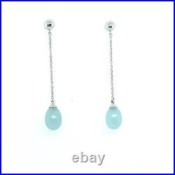 Original Tiffany & Co White Gold Natural Aquamarine Drop Earring and Pendant Set