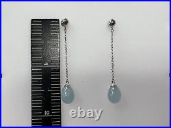 Original Tiffany & Co White Gold Natural Aquamarine Drop Earring and Pendant Set