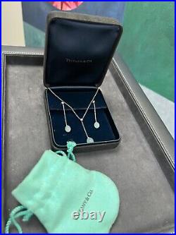 Original Tiffany & Co White Gold Natural Aquamarine Drop Earring and Pendant Set