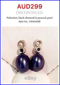 PANDORA 14k Gold Black Diamond Pearl Earrings And Pendant Set 250444DB &350174DB