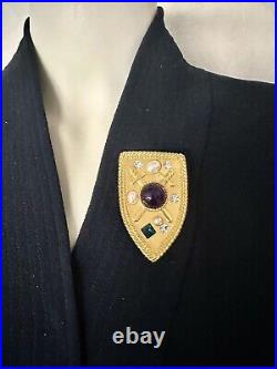 PARK LANE Heraldic Royal Shield Pin & Earrings With Purple Cabs and Faux Pearls