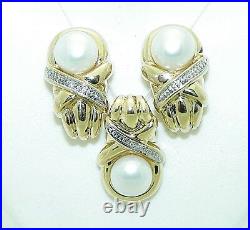 PEARL AND ACCENTS PENDANT AND EARRING SET REAL SOLID 10 k GOLD 6.3 g