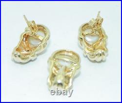 PEARL AND ACCENTS PENDANT AND EARRING SET REAL SOLID 10 k GOLD 6.3 g