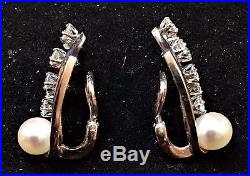 Pearl Diamond Earrings Set In 18k White Gold