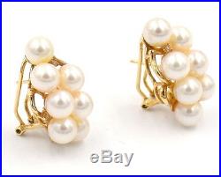 Pearl Diamond Flower Link Necklace & Earrings Set 14k Yellow Gold
