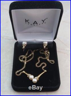 PEARL & DIAMOND Matched Earring & Necklace Set in 10K Yellow Gold KAY JEWELERS