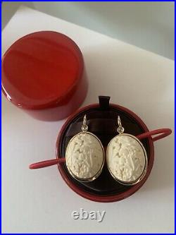 POMELLATO Rare Carved White Coral and Diamond Drop earrings Set In 18 K Gold
