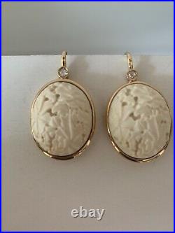POMELLATO Rare Carved White Coral and Diamond Drop earrings Set In 18 K Gold