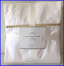 POTTERY BARN Pearl Embroidered QUEEN Sheet Set withPillowcases, GOLD, NEW