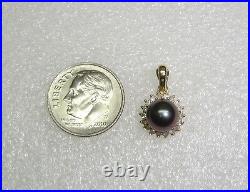 PURPLE/CHARCOAL ENHANCED PEARL PENDANT WithDIAMONDS SET IN 14K YELLOW GOLD N320-Y