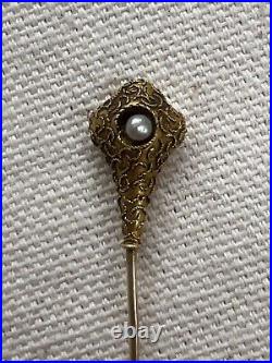 Pair Victorian Antique 14k Yellow Gold Pearl Pin Set 2.14g