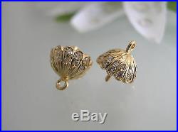Pair of solid 14k gold with diamonds earrings cap setting for pearls stones