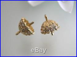 Pair of solid 14k gold with diamonds earrings cap setting for pearls stones