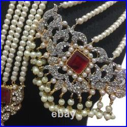 Pakistani Gold Red bridal jewellery set Indian Asian Wedding Mala Necklace Pearl