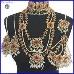 Pakistani Ruby Red bridal jewellery set Indian Asian Wedding Mala Pearl Choker