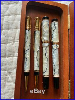 Parker Duofold Centennial Pearl & Black Set, All 4, FP, BP, RB, MP, New In Box