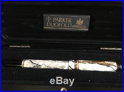 Parker Duofold Fountain Pen And Pencil Set Pearl and Black 18k Gold NIB