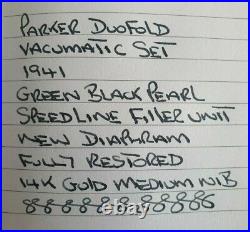 Parker Striped Duofold 1941 Vacumatic Green Black Pearl Set Speedline Restored