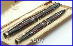 Parker Striped Duofold 1941 Vacumatic Red Black Pearl Set Case Restored
