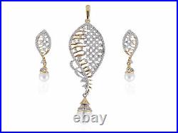 Pave 7.10 Cts Natural Diamonds Pearl Pendant Earrings Set In Solid 18Karat Gold