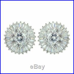 Pave Round Cut 14K White Gold Over Drop Prong Setting Studs Piercing Earrings