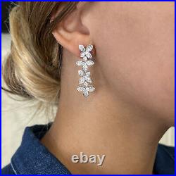 Pave Set Round Cut Diamond Flower Drop Earrings 18K White Gold 1.91Cttw