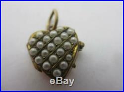 Pave Set Seed Pearl 9k Gold Case Heart Pendant Locket Antique Victorian tbj07731