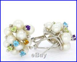 Pearl And Gemstone Bubble Earrings set in White Gold