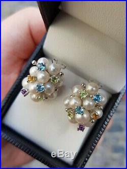 Pearl And Gemstone Bubble Earrings set in White Gold