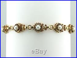 Pearl Bracelet and Earrings Set 14k Yellow Gold Antique Style