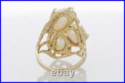 Pearl Cluster & Diamond Accent Prong Set Statement Ring 14k Yellow Gold Size 7