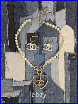 Pearl Designer Necklace with Heart Charm And Pearl Earrings Designer Set