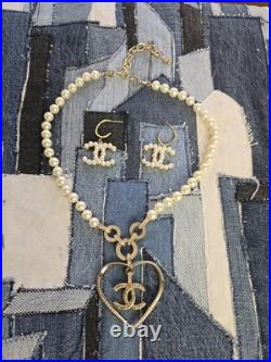 Pearl Designer Necklace with Heart Charm And Pearl Earrings Designer Set