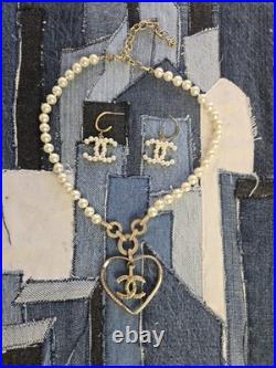 Pearl Designer Necklace with Heart Charm And Pearl Earrings Designer Set