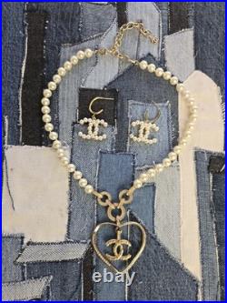 Pearl Designer Necklace with Heart Charm And Pearl Earrings Designer Set