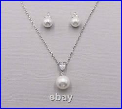 Pearl & Diamond 14K White Gold Over Bridal Necklace & Earrings Jewelry Sets Gift
