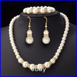 Pearl & Diamond 14K Yellow Gold Over Necklace, Earrings & Bracelet Jewelry Sets