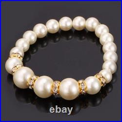 Pearl & Diamond 14K Yellow Gold Over Necklace, Earrings & Bracelet Jewelry Sets