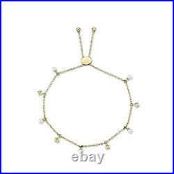 Pearl Diamond Bolo Bracelet 14K Yellow Gold Shaker Bezel Set Dangling Adjustable