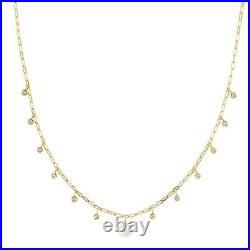 Pearl Diamond Paper Clip Link Shaker Necklace 14K Yellow Gold Bezel Set 0.23 CT