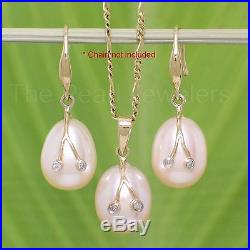 Pearl Earring and Pendant Set Featuring 14k Solid Yellow Gold Two arms diamond