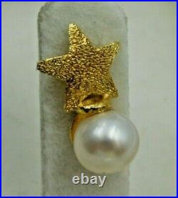 Pearl Earrings & Ring Set in 18k Yellow Gold Moon & Stars