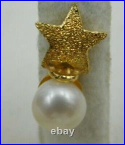 Pearl Earrings & Ring Set in 18k Yellow Gold Moon & Stars
